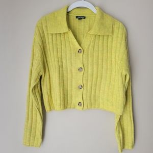 NWOT!!  Wild Fable Cropped Ribbed Charteuse Button Up Sweater Size Extra Small